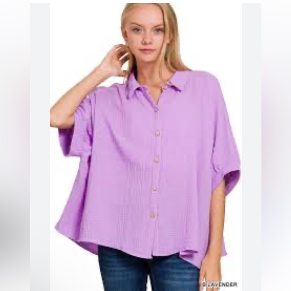 New in Bag Zenana Lavender Double Gauze 3/4 Sleeve